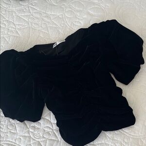 Zara velvet flouncy puff sleeve holiday top